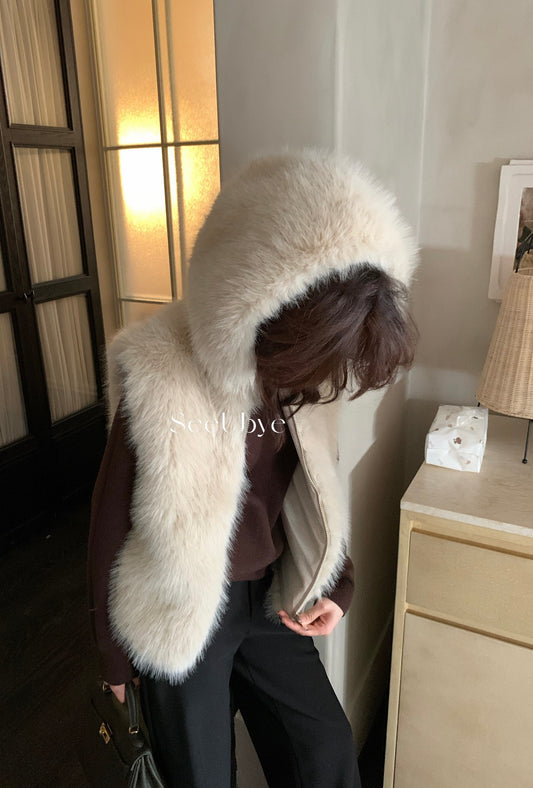 seeUbye - 皮草毛絨連帽馬甲  710#