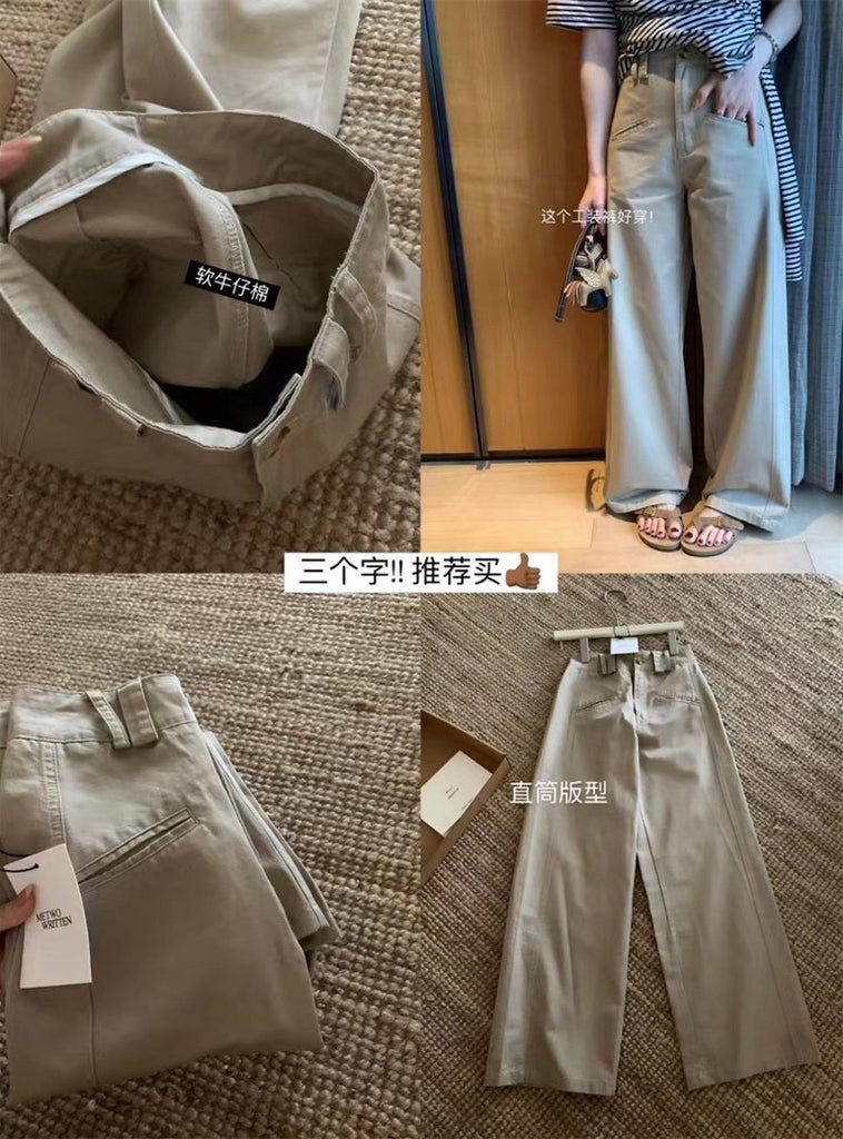 METWO> 設計款卡其直筒褲  8317#