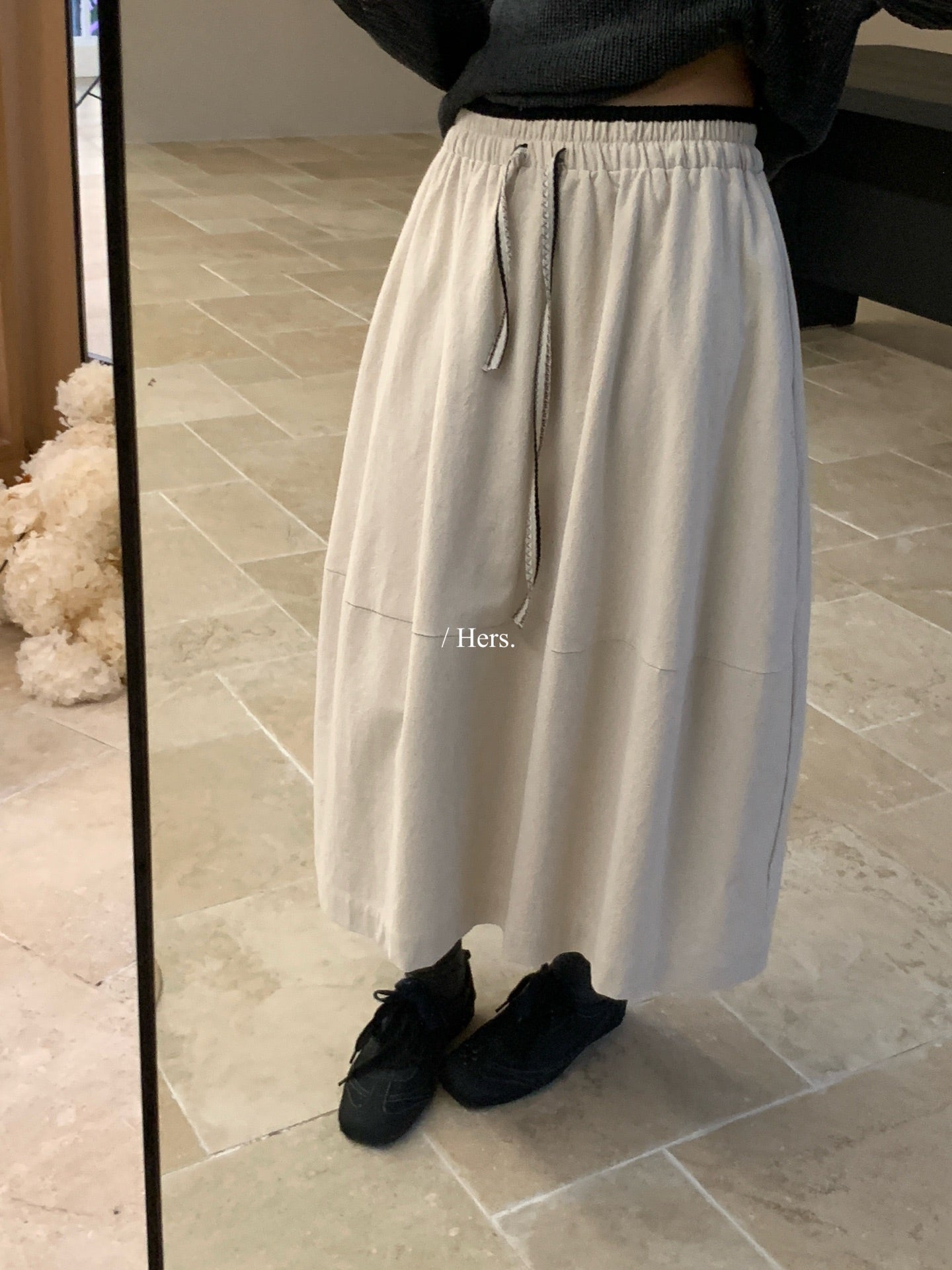 Hers - 撞色微皺肌理感半裙  80213#