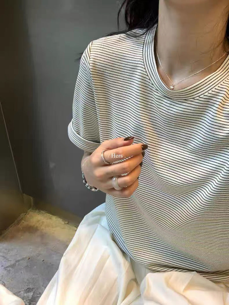 HERS - 條紋抽繩T  92123#