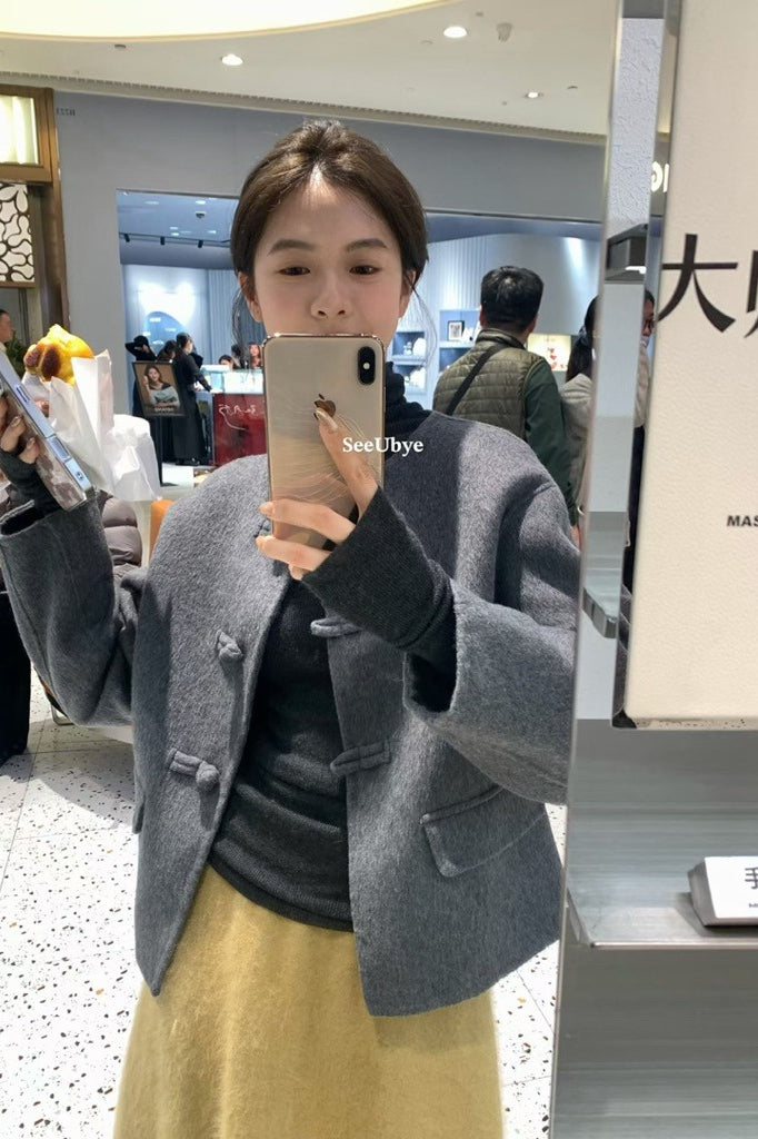 seeUbye 新中式 雙面羊毛盤釦大衣 #