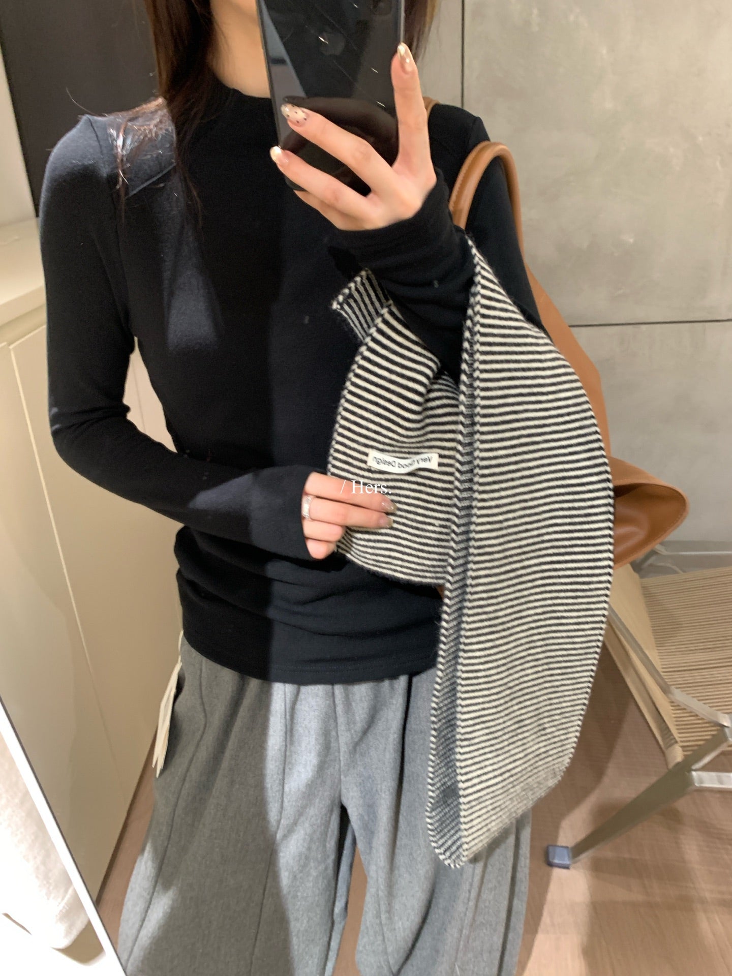 Hers - 壓線分割領口磨毛打底  92491#