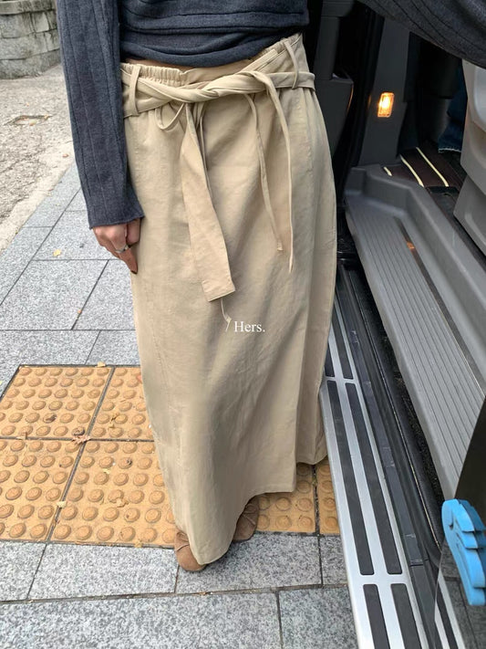 HERS -  卡其綁帶設計感直筒半裙 92173#