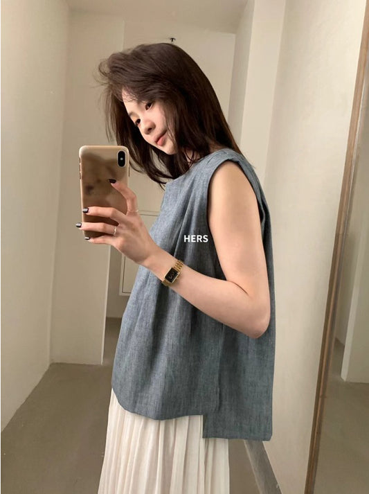 HERS> 簡約麻料無袖上衣 20666#