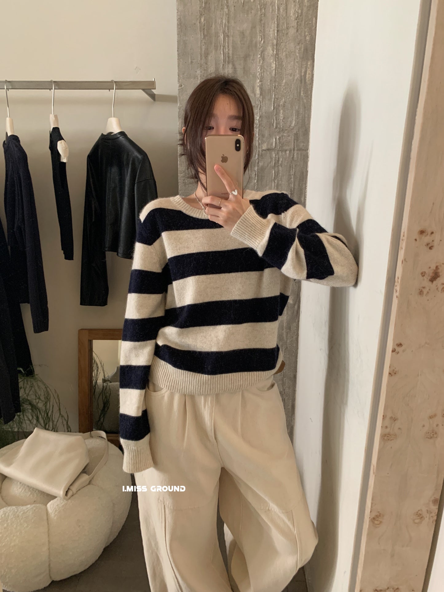 I MISS - 貂絨大條紋針織衫  01256#