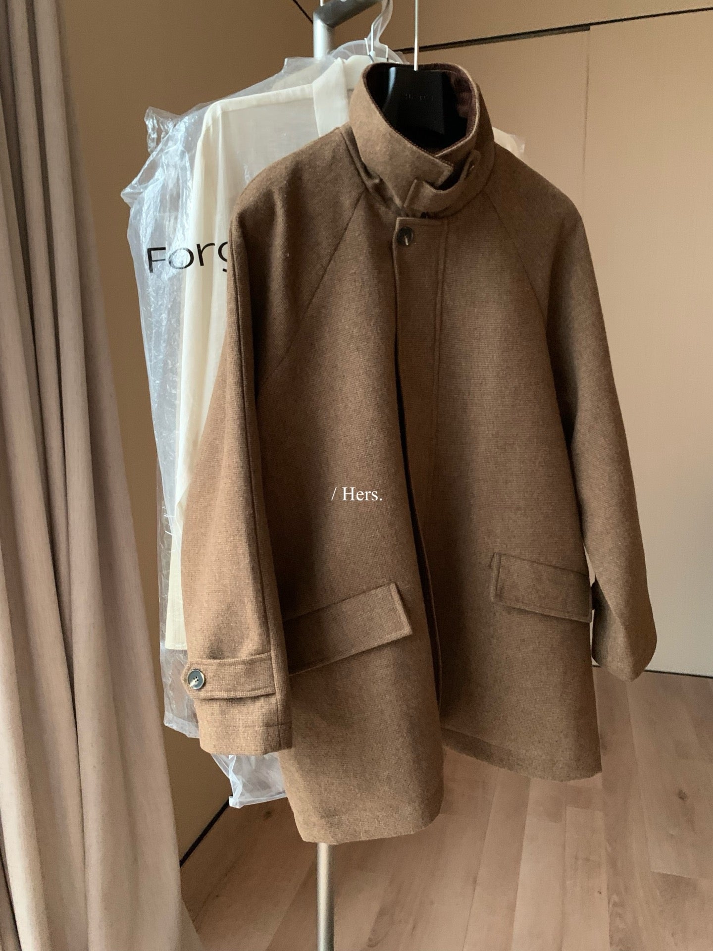 Hers - 領口燈芯絨拼接夾棉巴恩外套  92490#