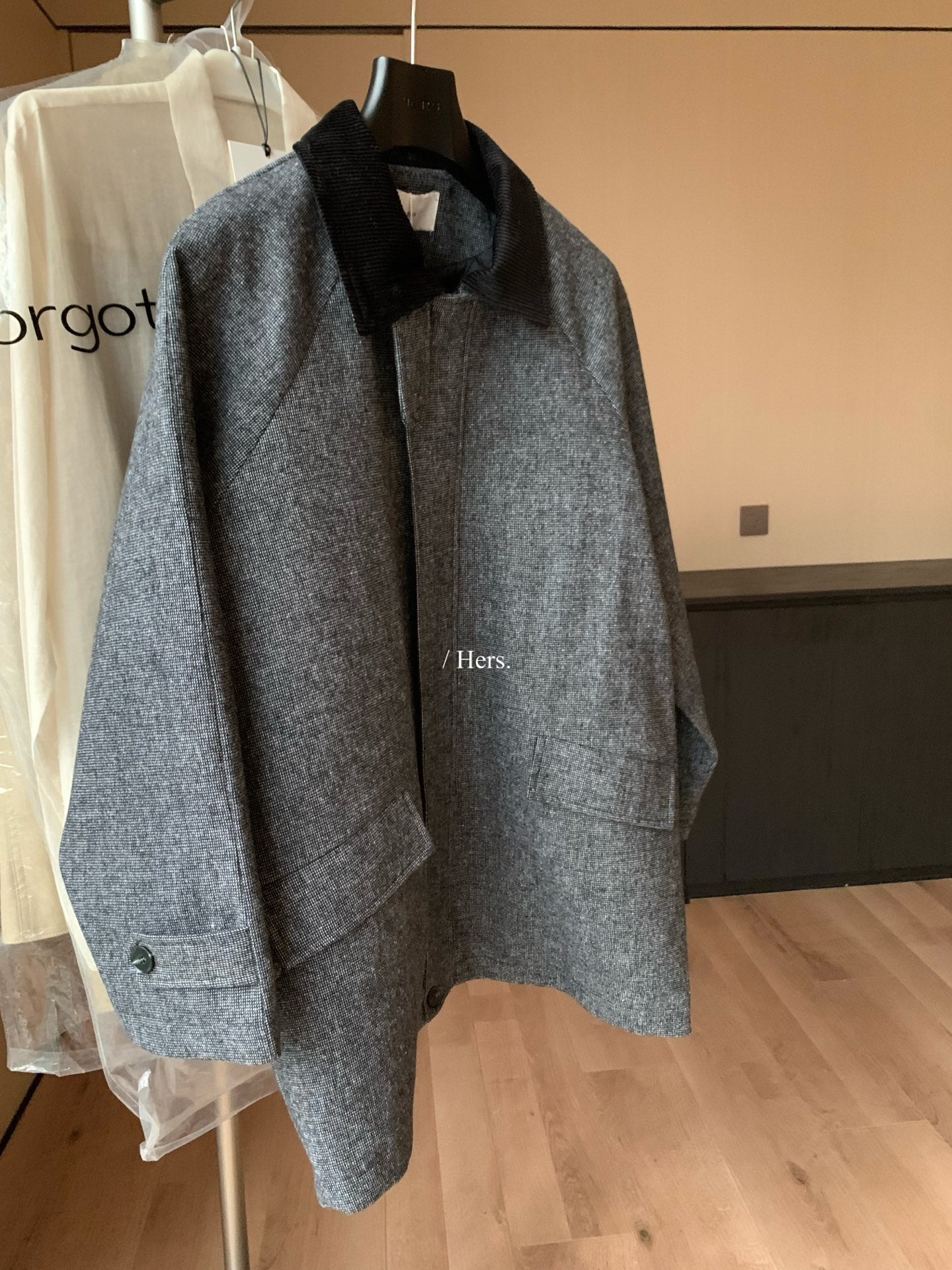 Hers - 領口燈芯絨拼接夾棉巴恩外套  92490#