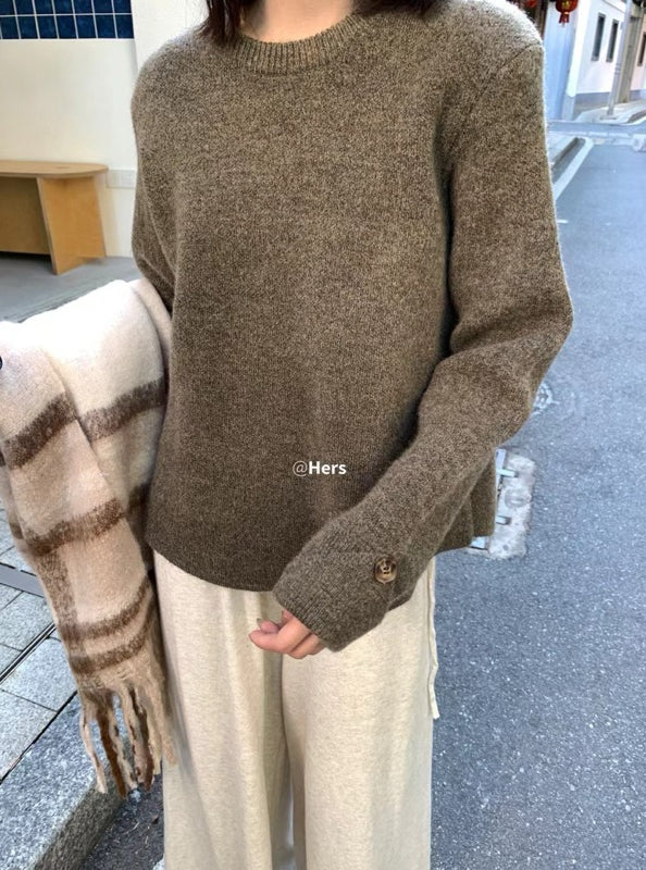 HERS> 正肩鈕扣傘擺毛衣 #10325#
