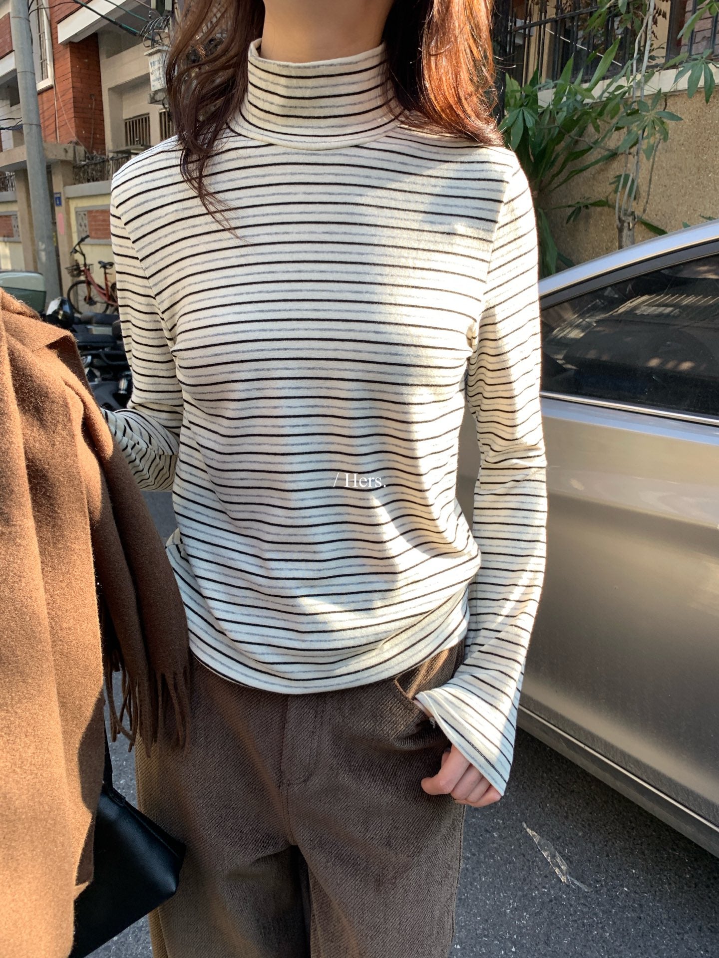 Hers -  高領條紋打底   92799#