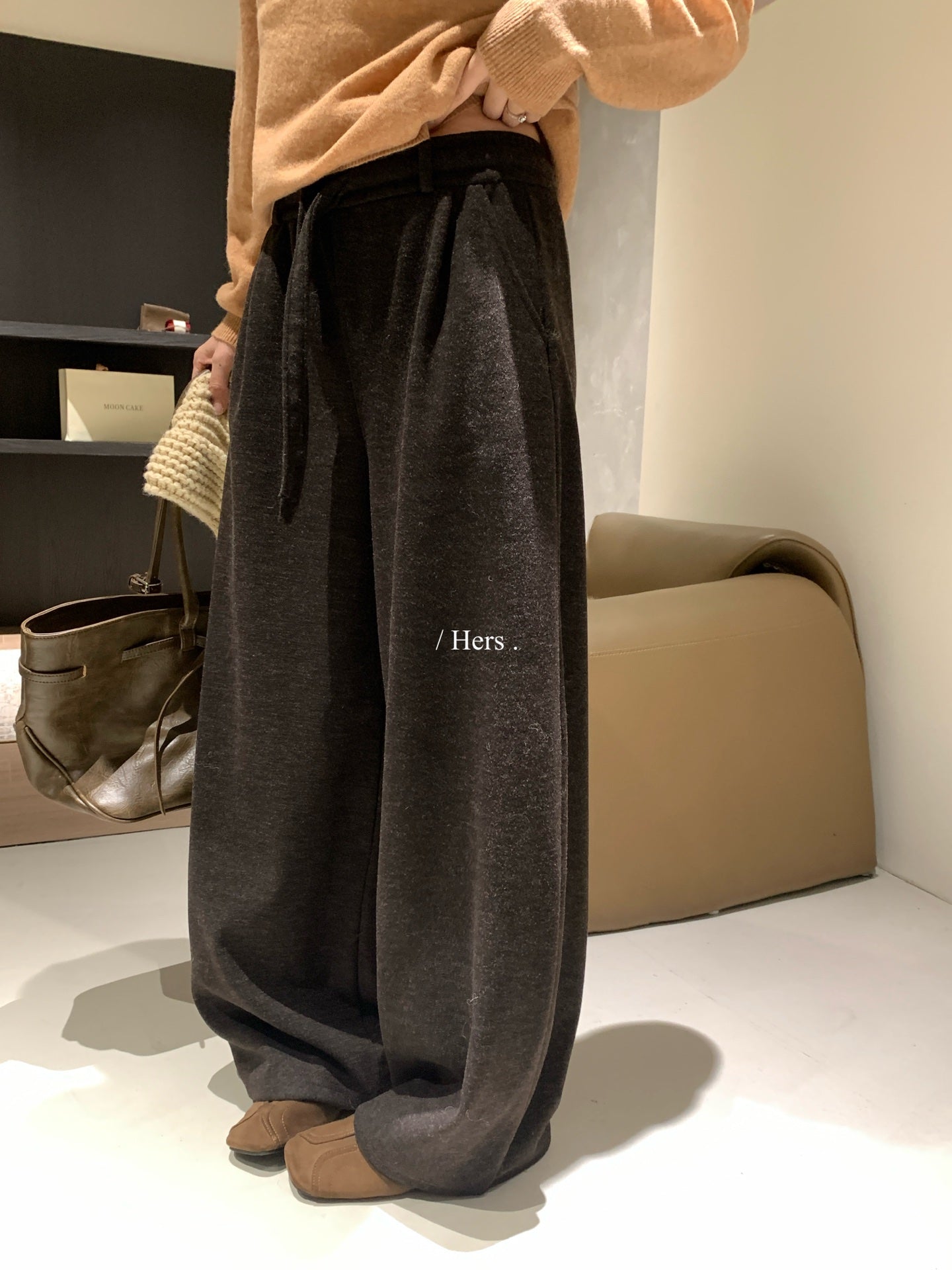 Hers - 磨毛抽繩休閒褲  92663#