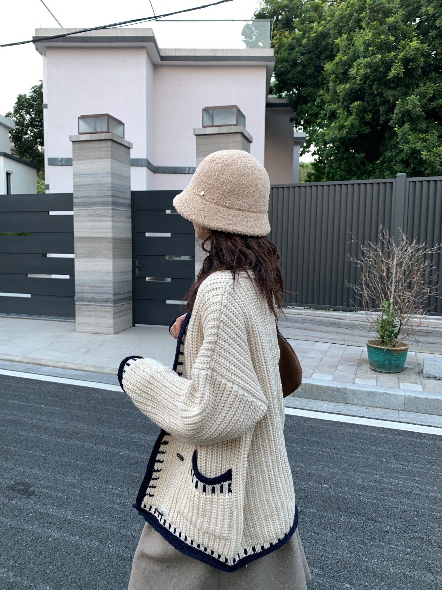 Metwo - 韓標 大毛衣車線開衫  92468#