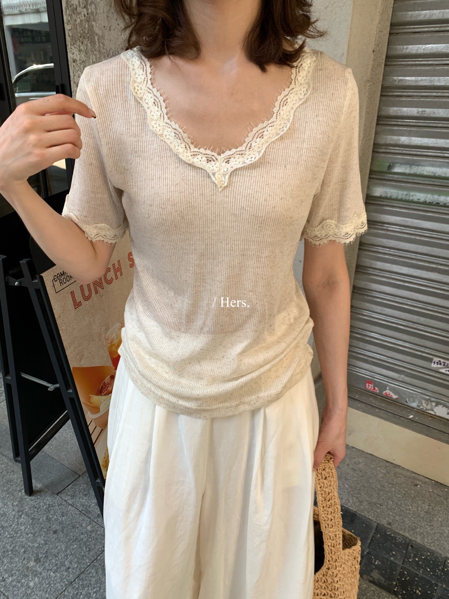 Hers -  蕾絲拼接薄款針織衫   80697#