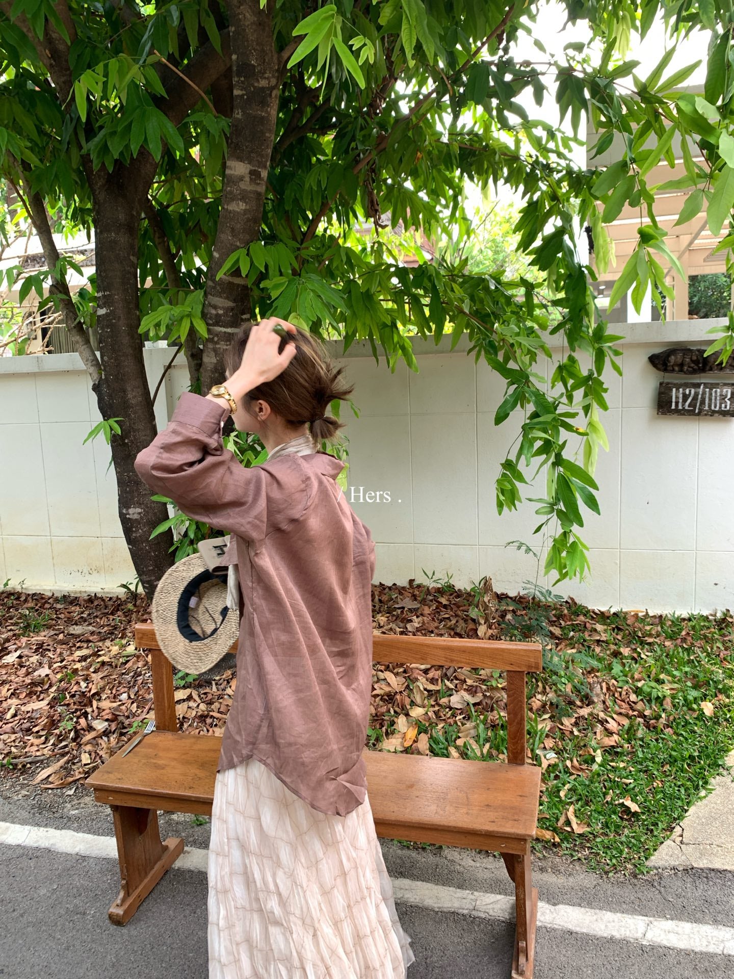 Hers -  100苎麻v領襯衫    80392#