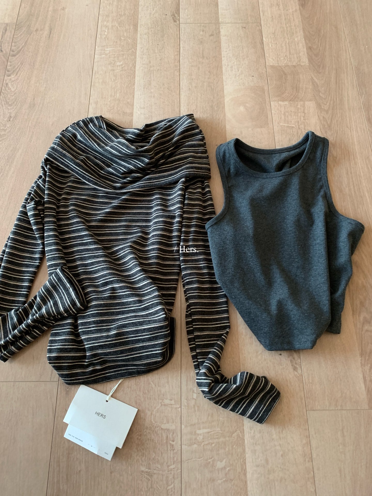 HERS - 條紋一字肩兩件套  92426#