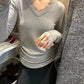 HERS> V領蕾絲拼接打底衫 #10296#