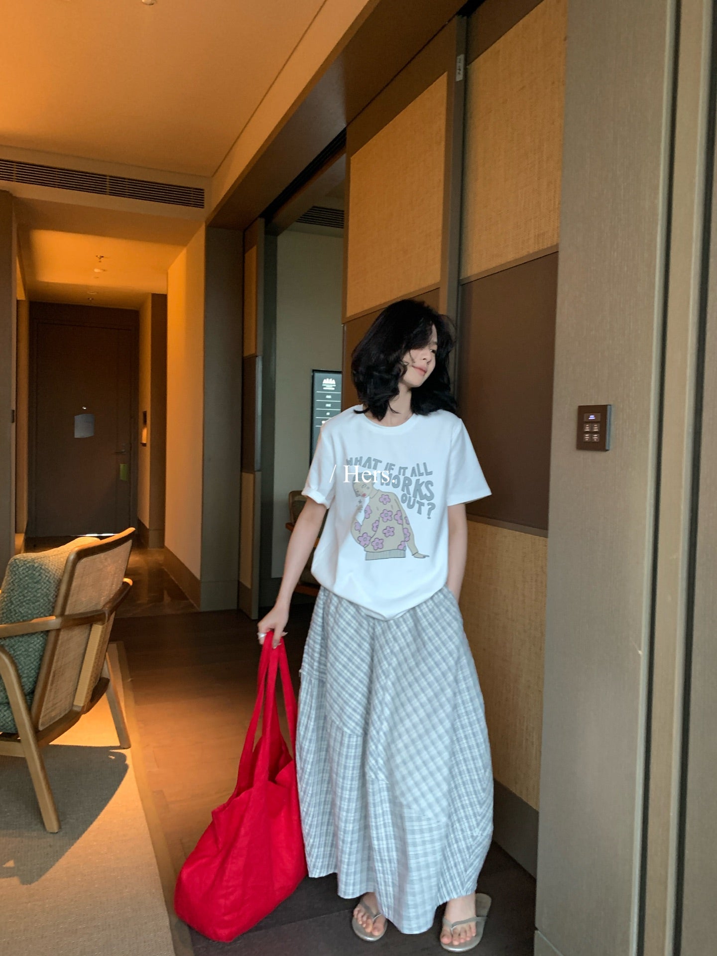 Hers - 格子山本半裙子   80304#
