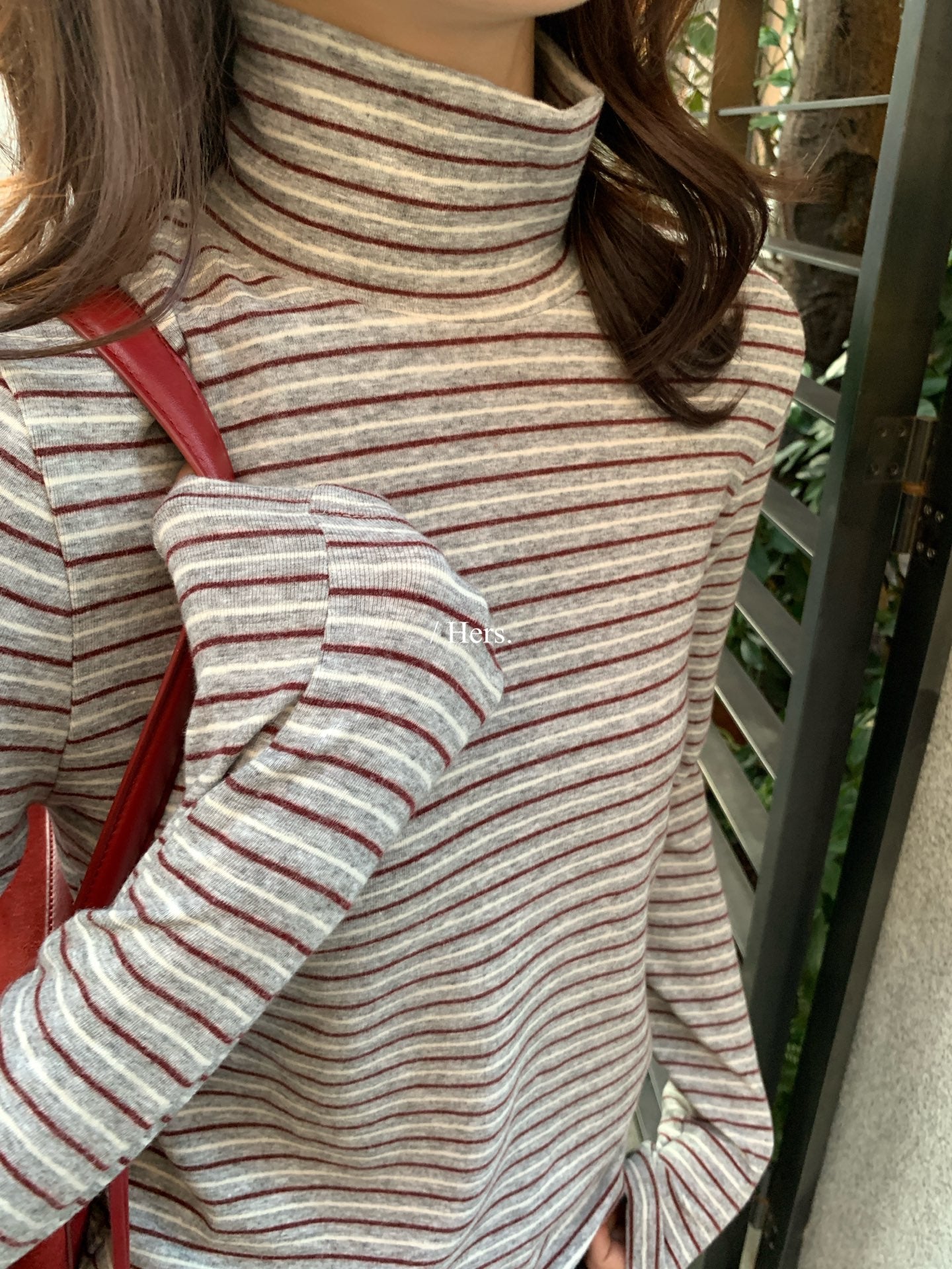 Hers -  高領條紋打底   92799#