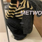 METWO>毛條紋V領毛衣 1802#