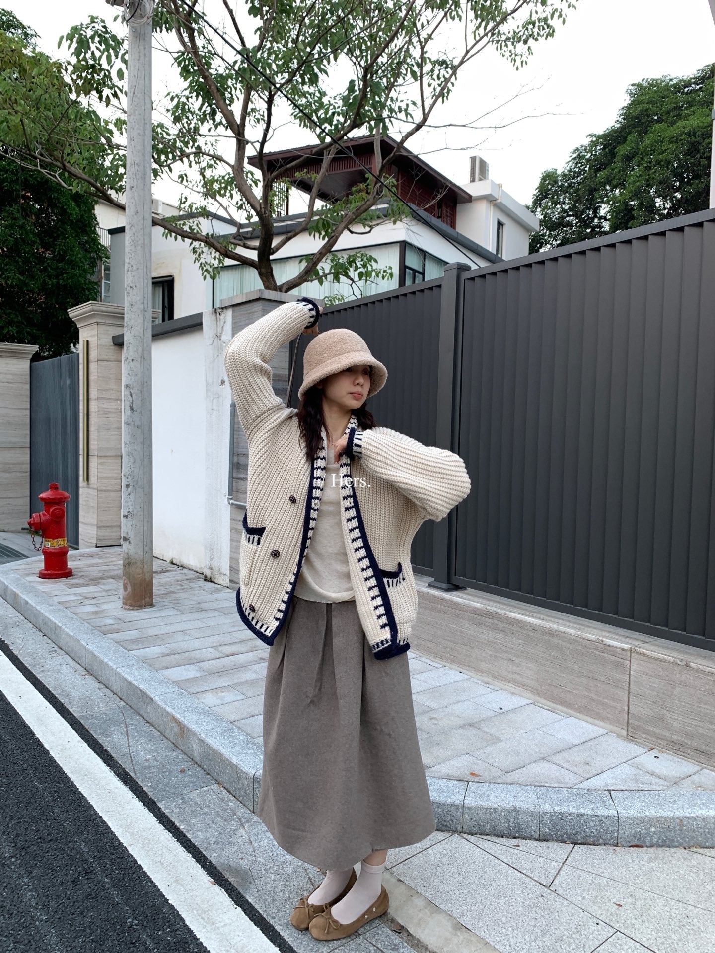 Metwo - 韓標 大毛衣車線開衫  92468#