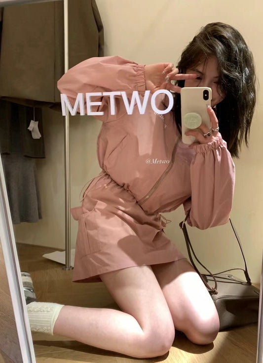 METWO> 皮粉衝鋒衣套裝 1026#