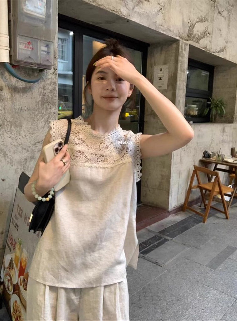 METWO> 亞麻蕾絲上衣 8269#
