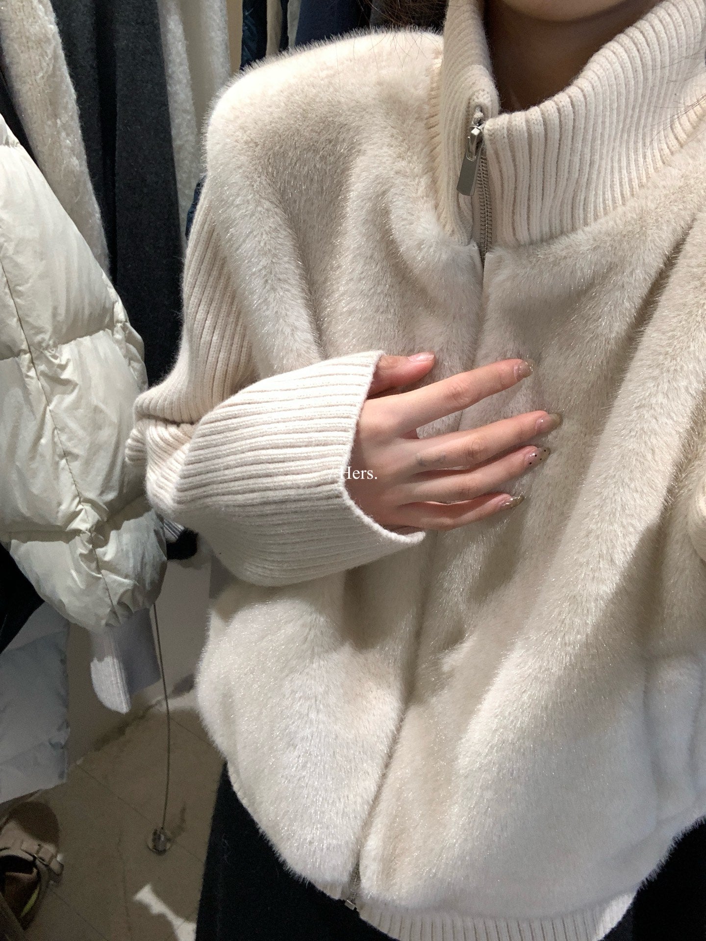 Hers - 毛毛拼接針織立領外套  92660#