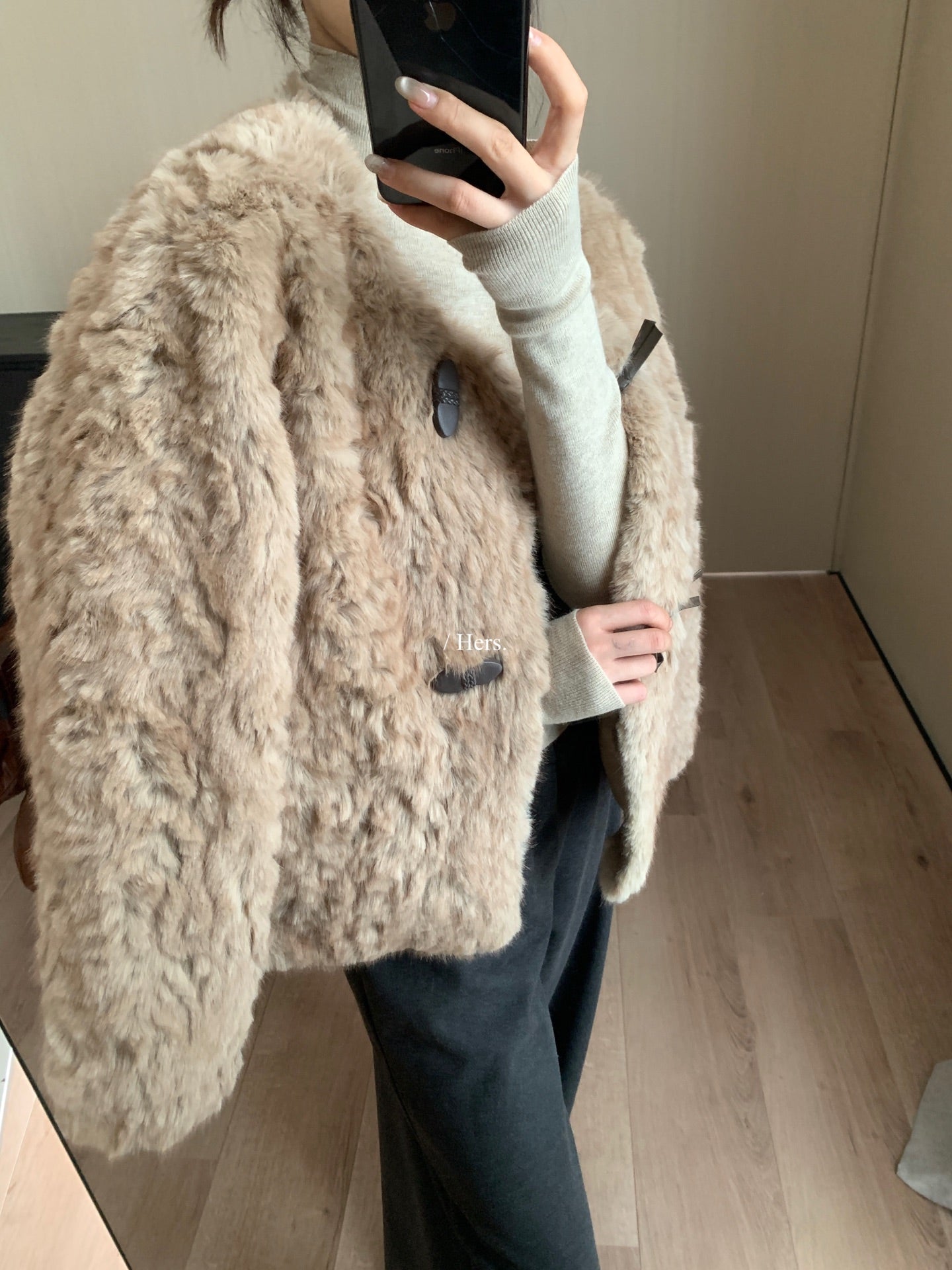 Hers - 韓標 皮毛一牛角扣外套 92552#