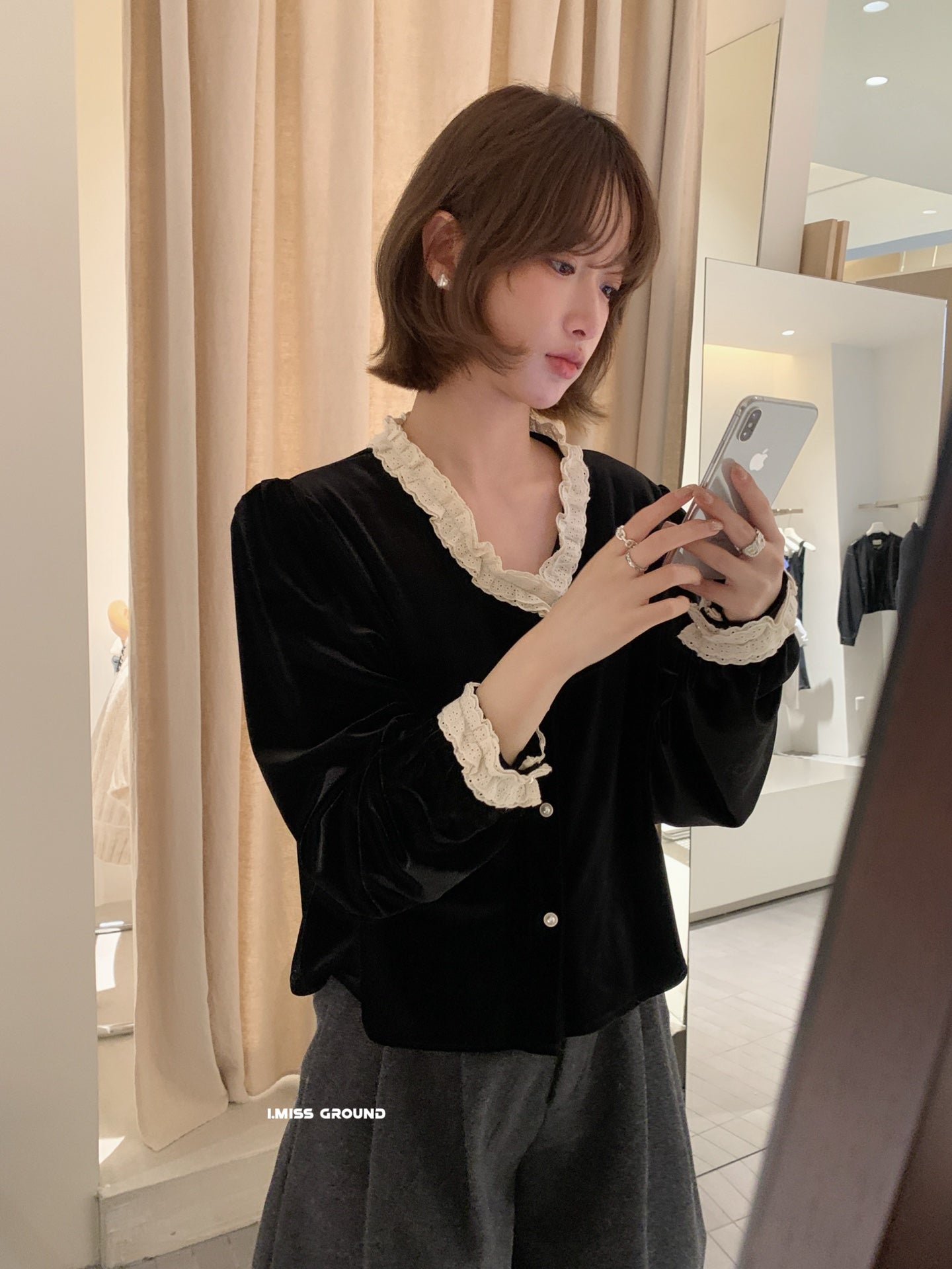 I miss - 絲絨蕾絲上衣  60955#