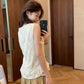 Hers - 蕩領蕾絲拼接設計背心   80527#