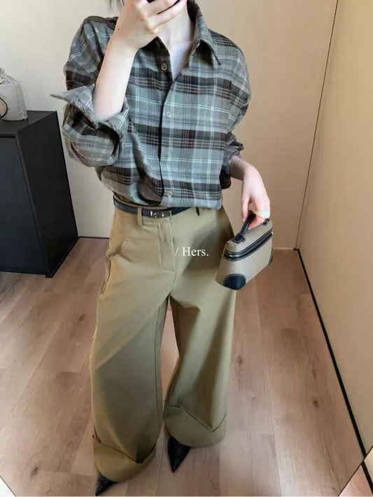 HERS - 寬鬆格紋襯衫  92282#
