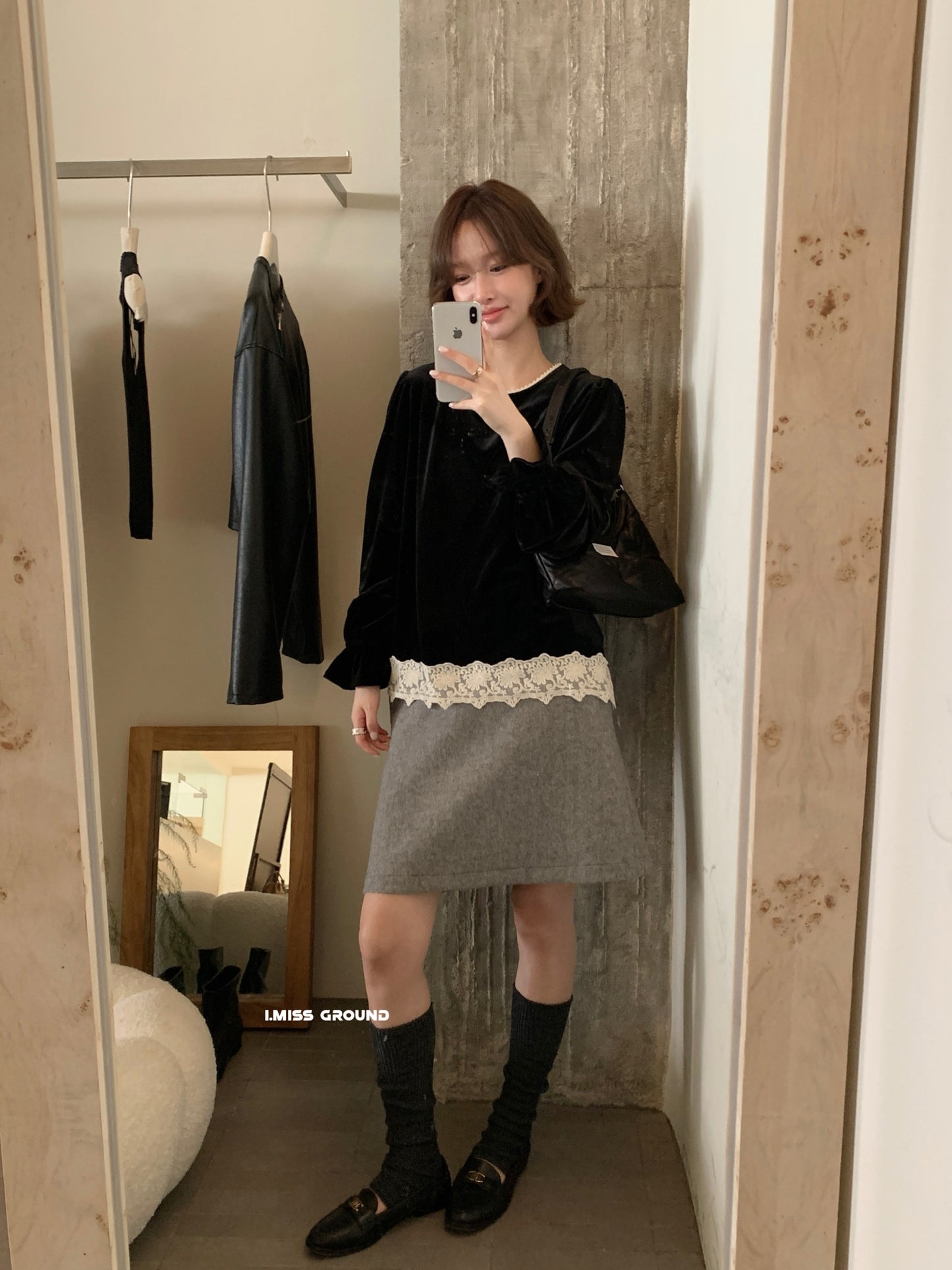 I MISS - 蕾絲絲絨上衣  60925#