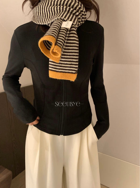 SeeUbye - 橘調條紋圍巾 115#