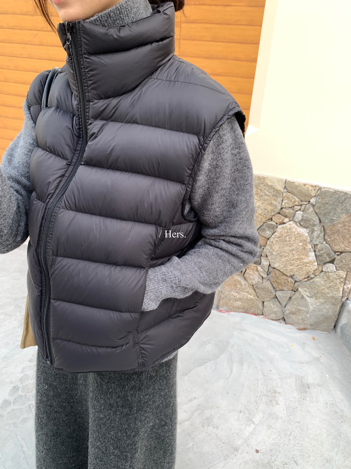 Hers - 立領白鴨絨羽絨馬甲  92535#