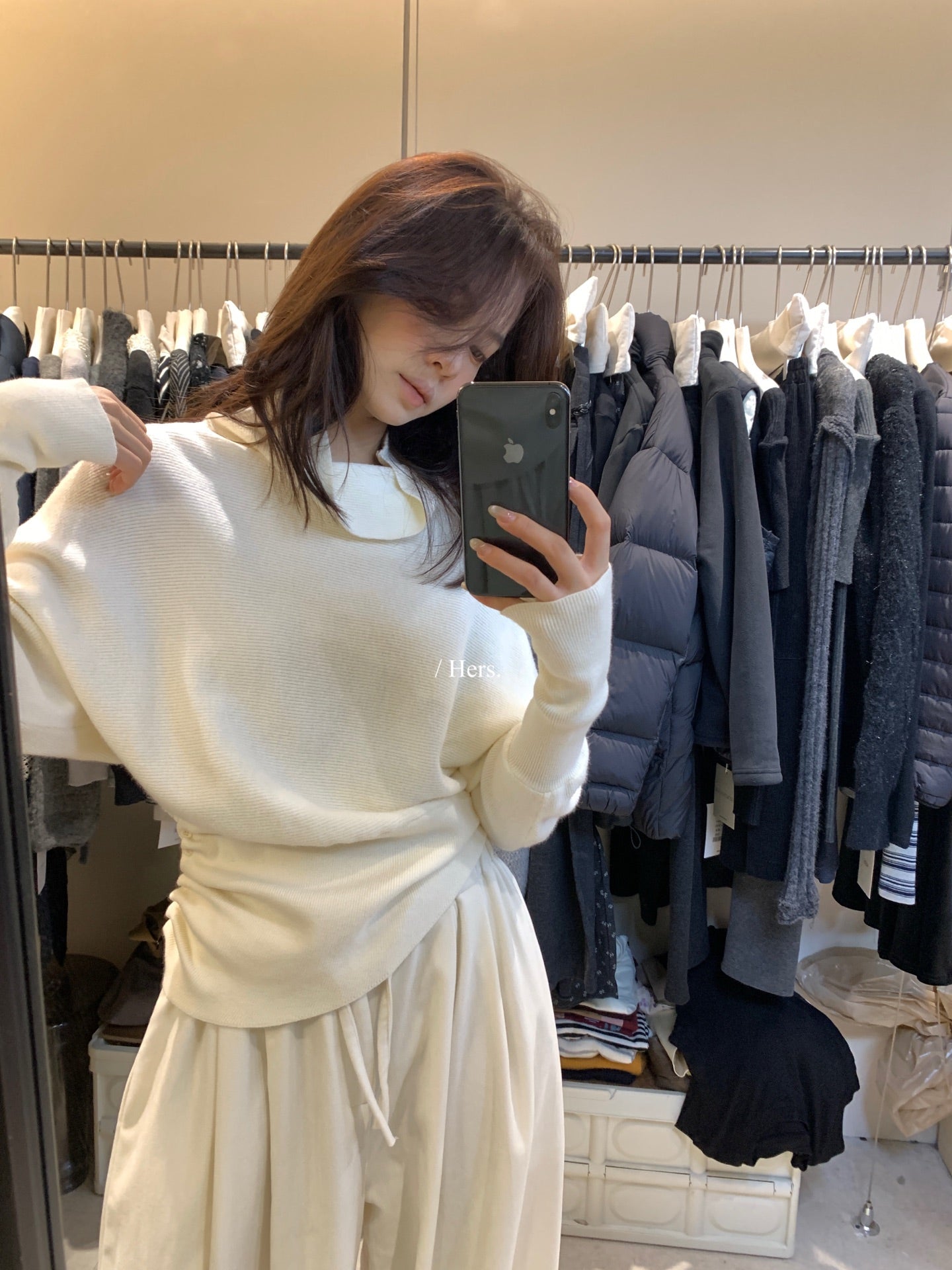 HERS - 掐腰顯瘦蕩領針織衫  925233#