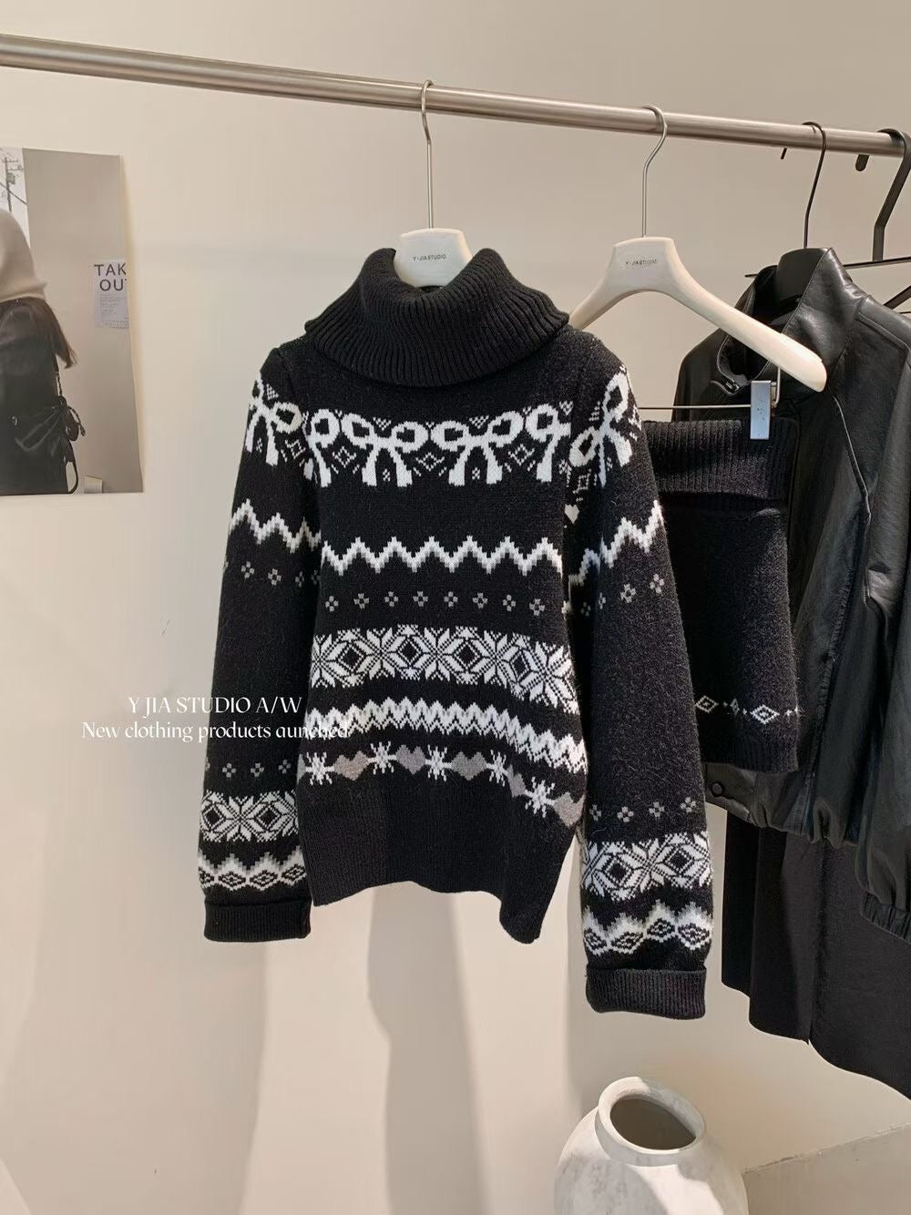 YJNN - 復古費爾島高領毛衣套裝  1189#