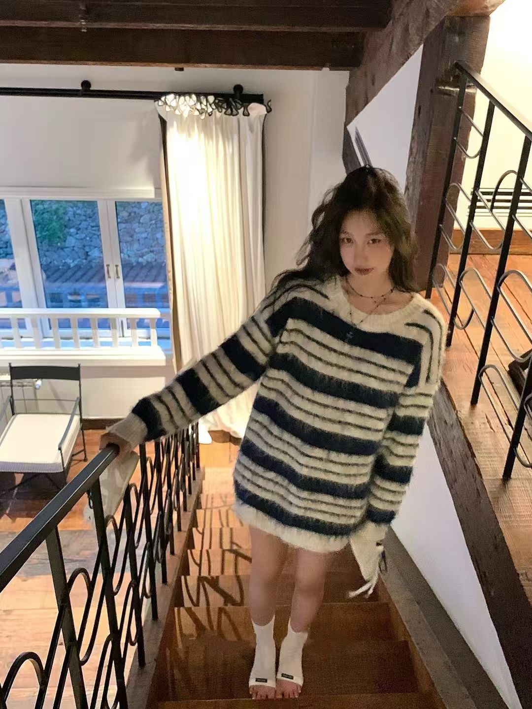 YJNENE - 長版條紋毛衣  953#