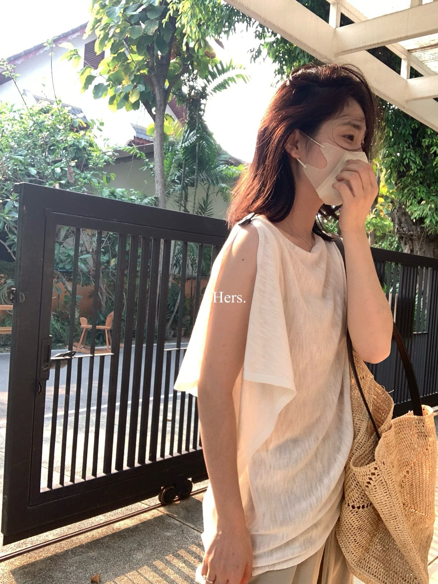 Hers - 一粒扣蕩領氣質針織衫   80509#