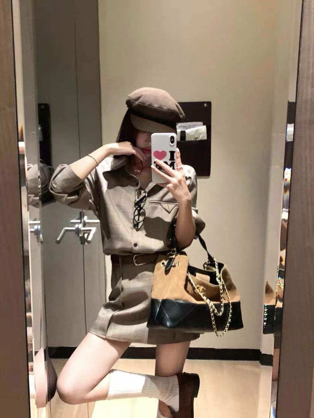 YJIA - 英倫風格子設計感套裝(含腰帶) 9369#
