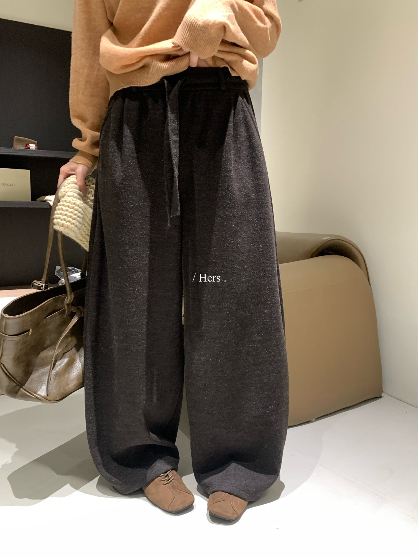 Hers - 磨毛抽繩休閒褲  92663#