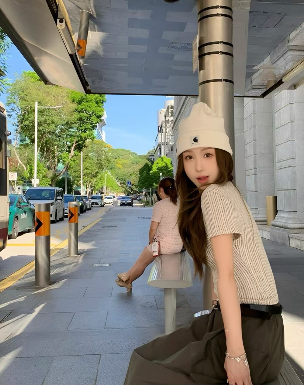 YJ - 肌理感條紋針織T&工裝裙套裝   5576#