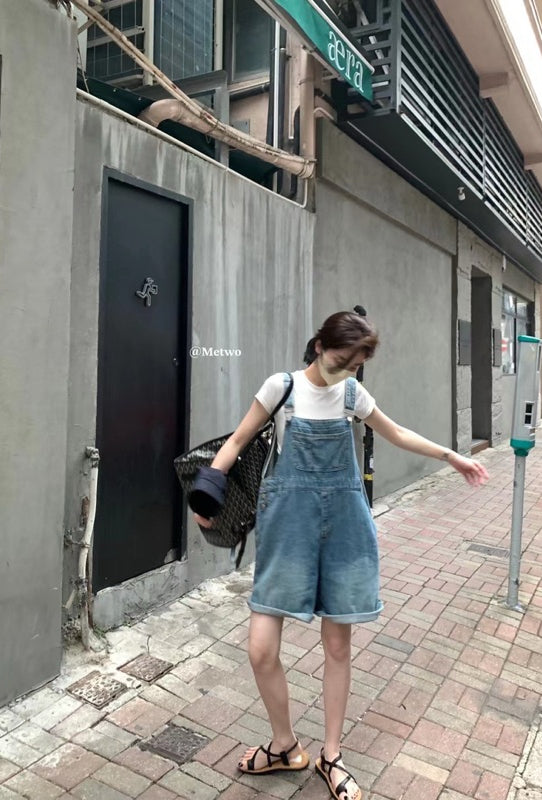METWO> 牛仔背帶褲 08373#