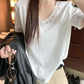 YJ - 蕾絲V領寬鬆短T   9027#