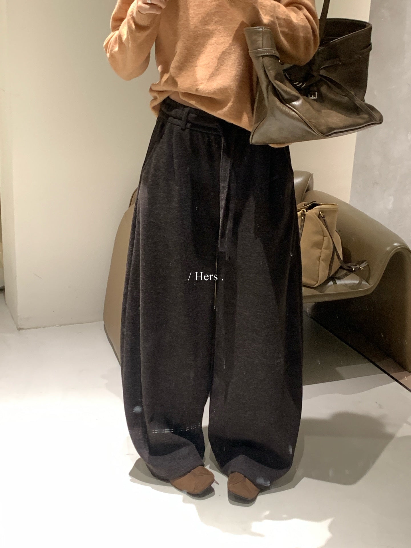 Hers - 磨毛抽繩休閒褲  92663#