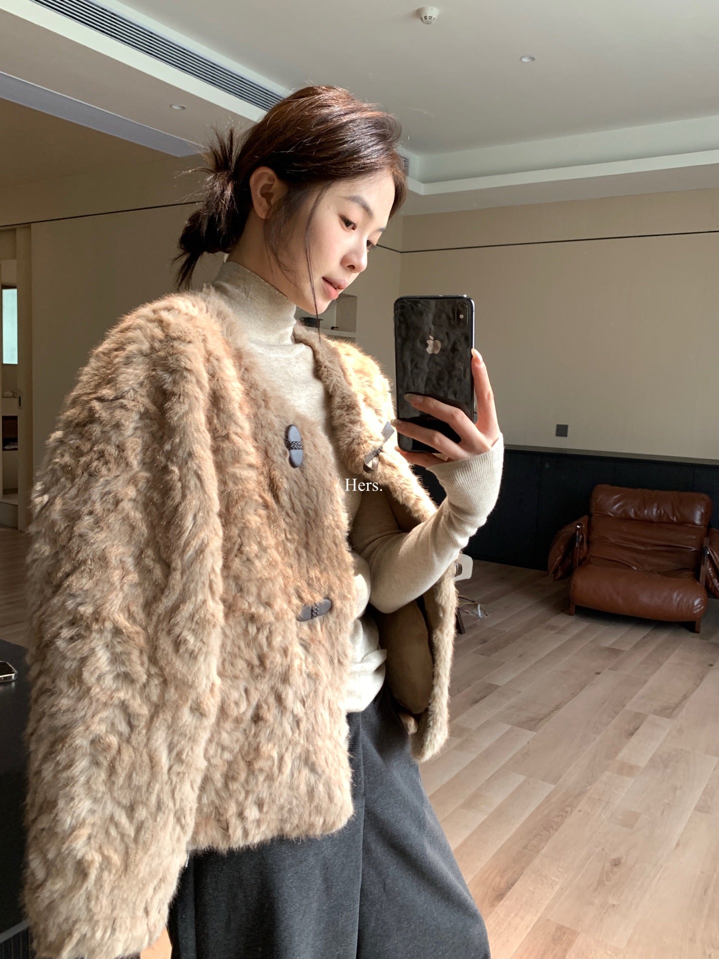 Hers - 韓標 皮毛一牛角扣外套 92552#