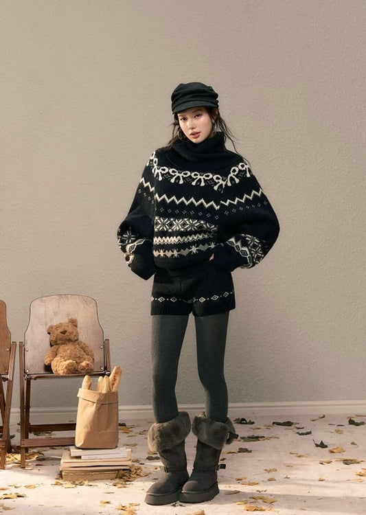 YJNN - 復古費爾島高領毛衣套裝  1189#