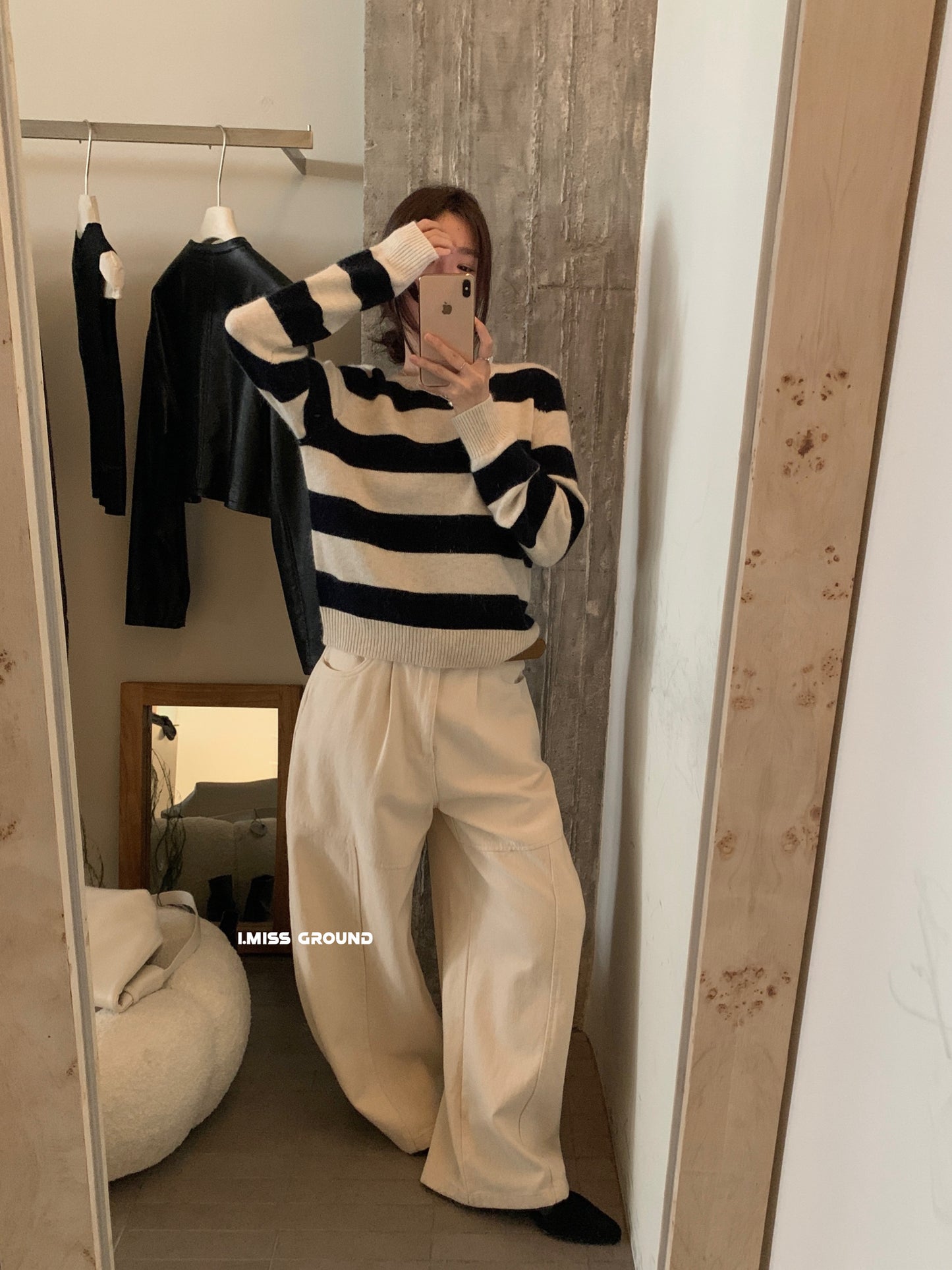 I MISS - 貂絨大條紋針織衫  01256#