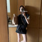 METWO> 套裝工裝背心外套短裙sml(黑&紫) 08002#