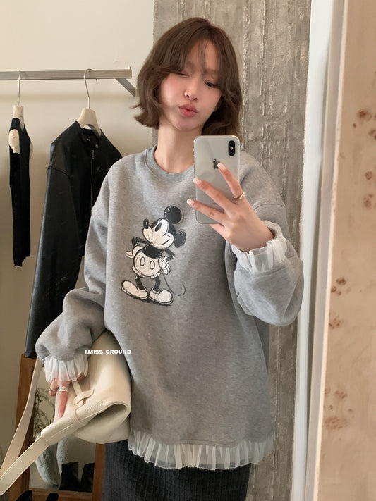 i miss - 鋪絨米米花邊大版衛衣  70813#