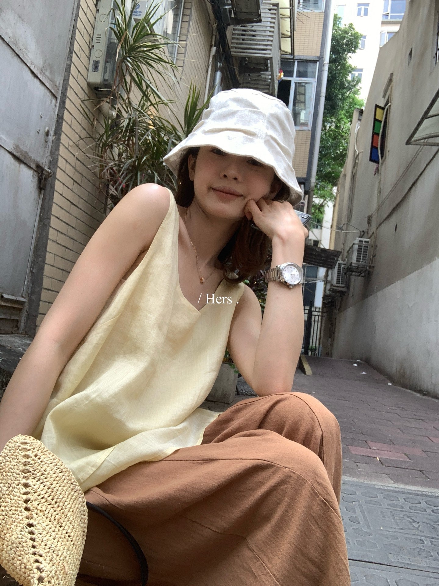 Hers - 橘調亞麻懶人褲   80464#