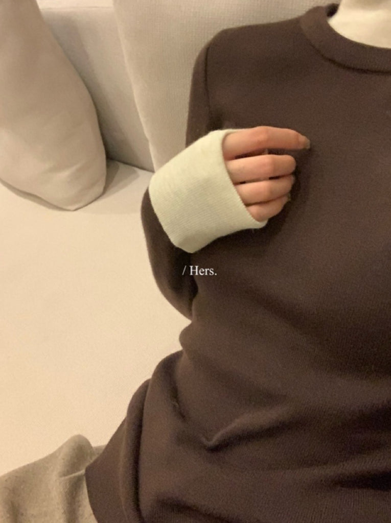 Hers - 拼接高領針織衫  92737#